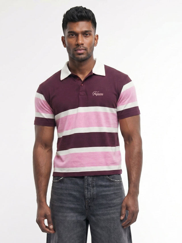 Crimson Striped Cropped Polo Tshirt T-Shirts Fugazee 