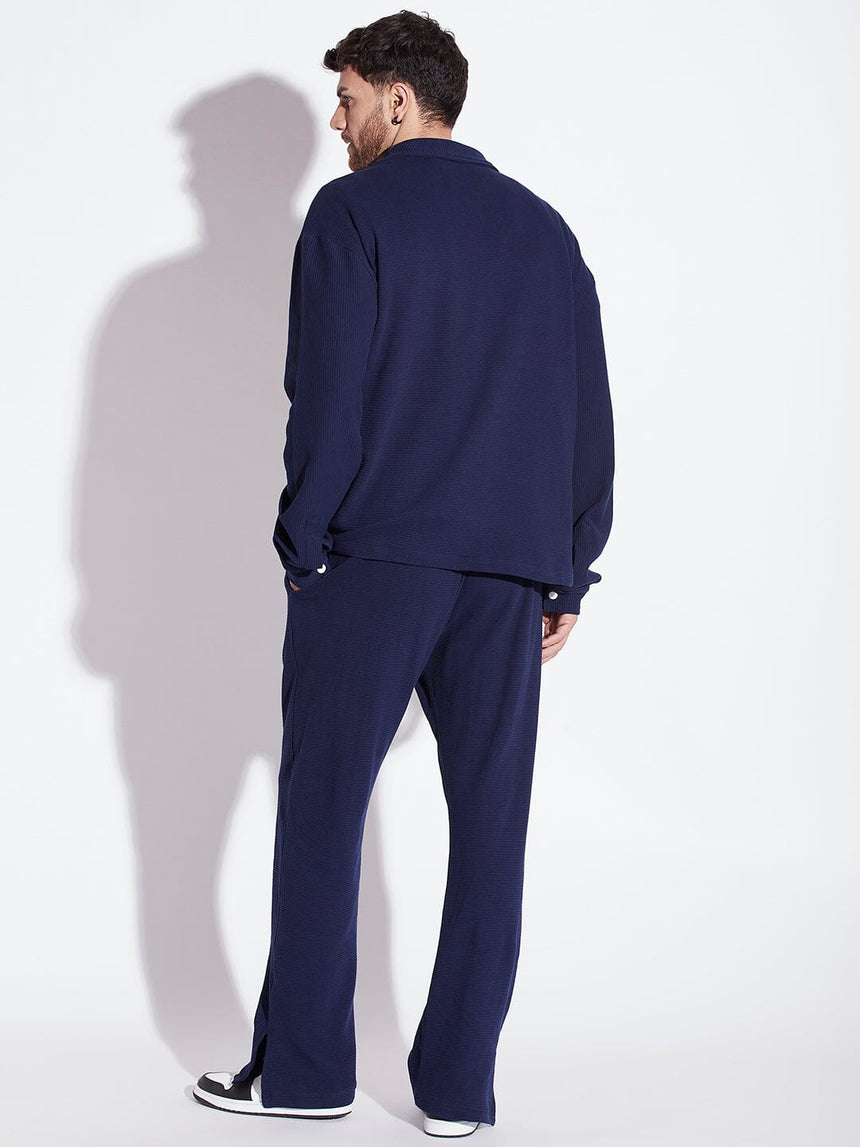 Navy Pleated OverShirt And Pants Combo Set Clothing Set Fugazee 