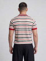 Biege Multicolour Striped Zipped Knitted Polo Tshirt T-Shirts Fugazee 