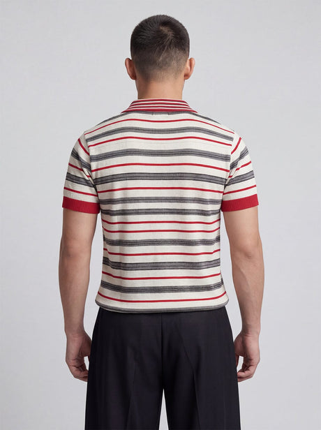 Biege Multicolour Striped Zipped Knitted Polo Tshirt T-Shirts Fugazee 