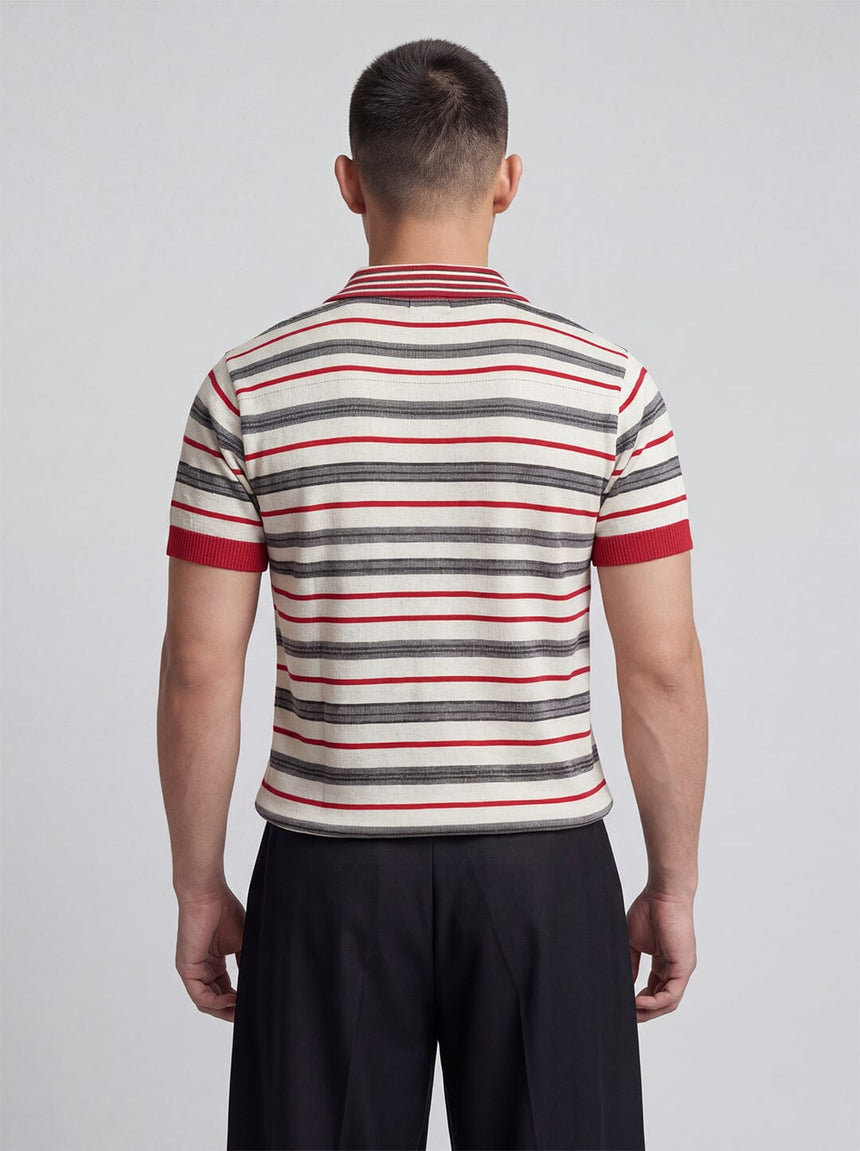Biege Multicolour Striped Zipped Knitted Polo Tshirt T-Shirts Fugazee 