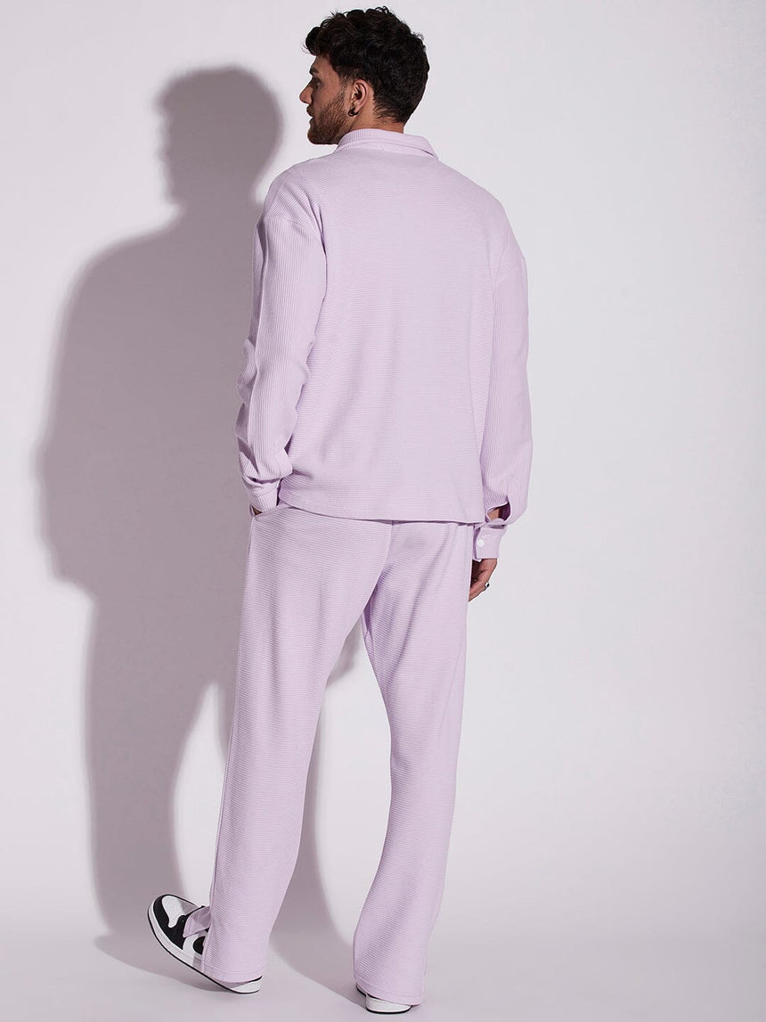 Lavender Pleated OverShirt And Pants Combo Set Clothing Set Fugazee 