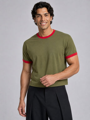 Khaki Ringer Cropped Tshirt T-Shirts Fugazee 