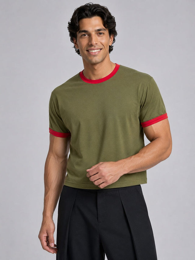Khaki Ringer Cropped Tshirt T-Shirts Fugazee 