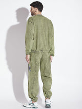 Green Acid Washed Sweatshirt & Jogger Combo Tracksuit Tracksuits Fugazee 