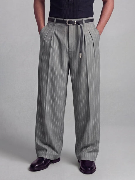 Grey Striped Pleated Trousers Trousers Fugazee 