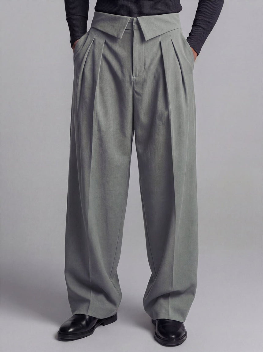 Grey Inverted Waist Tailored Trousers Trousers Fugazee 