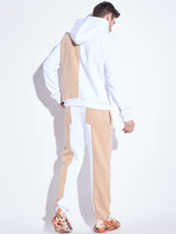 White & Biege Cut Sew Matching Tracksuit