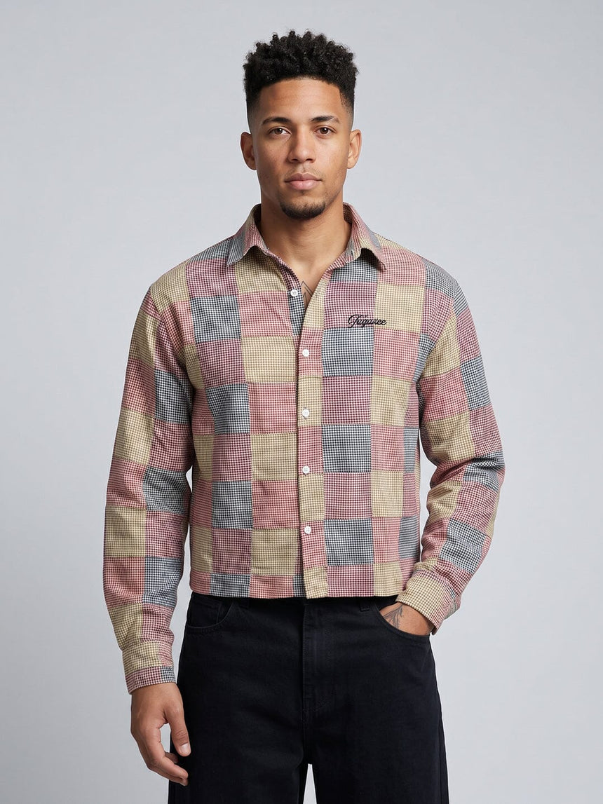 Checkered Patchwork Cropped Shirt Shirts Fugazee 