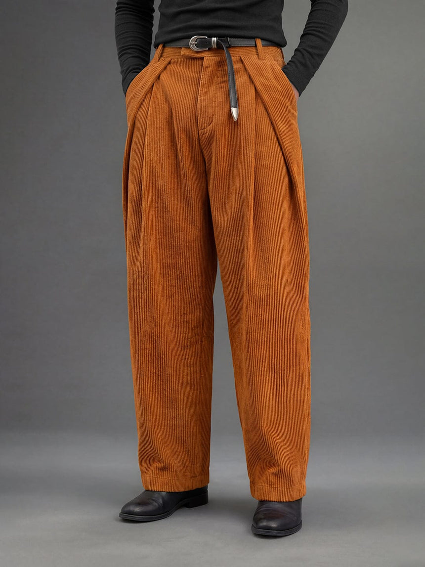 Mustard Orange Pleated Corduroy Korean Pants Trousers Fugazee 