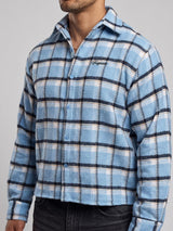 Sky Checkered Brushed Waffle Cropped Shirt Shirts Fugazee 