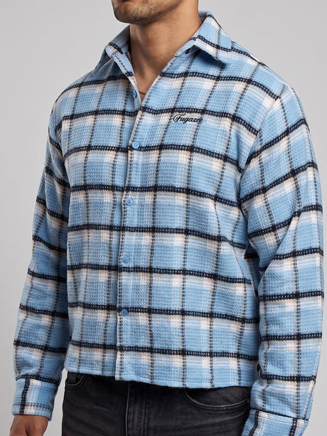 Sky Checkered Brushed Waffle Cropped Shirt Shirts Fugazee 