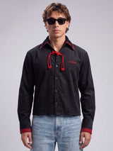 Black Double Collar Cropped Shirt Shirts Fugazee 