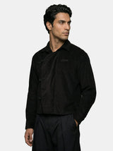 Black Corduroy Chinese Knot Buttoned Cropped Shirt Shirts Fugazee 
