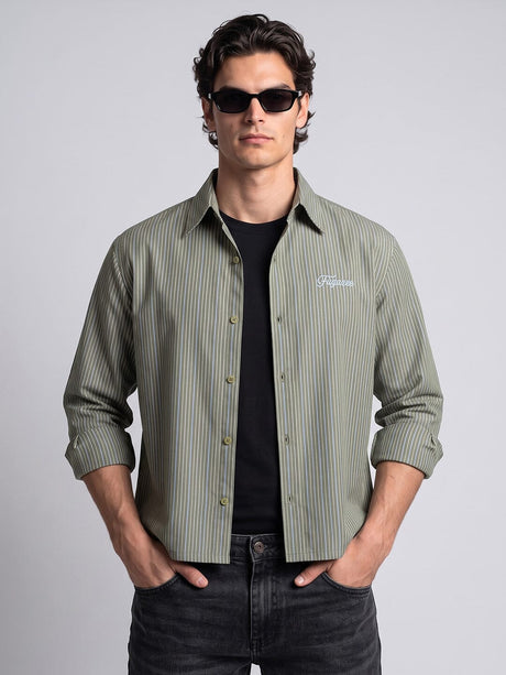 Myrtle Striped Embroidered Boxy Shirt Shirts Fugazee 