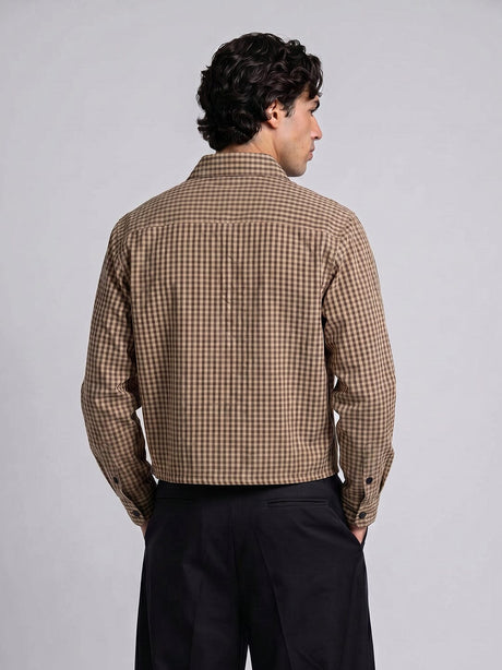 Mustard Checkered Frog Buttoned Cropped Shirt Shirts Fugazee 