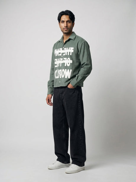 Pine Green Graphic Corduroy Cropped Shirt Shirts Fugazee 