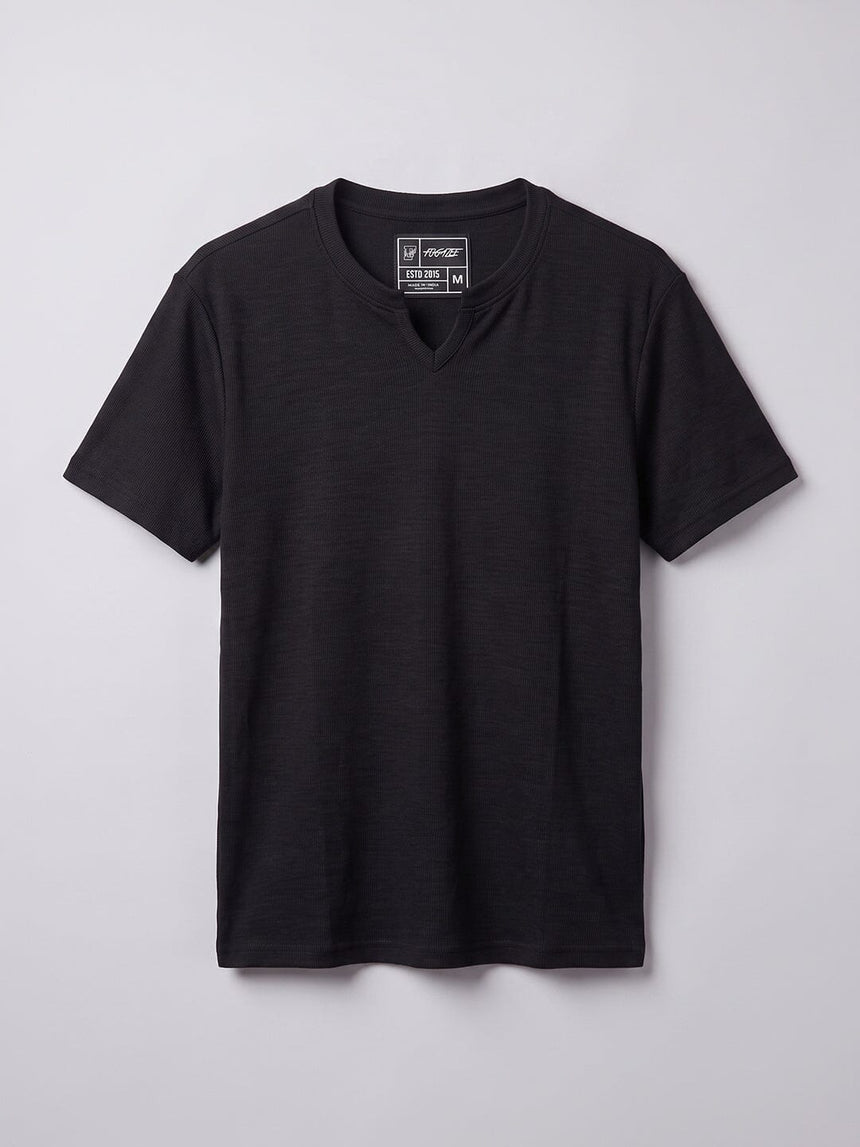 Black Notch Neck Ribbed Tshirt T-Shirts Fugazee 