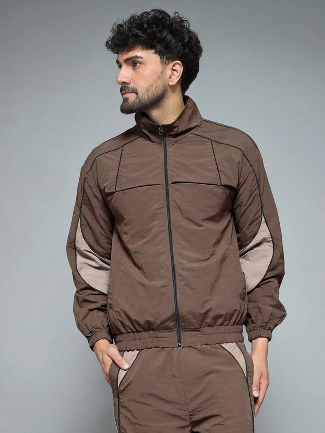 Brown And Beige Cut And Sew Jacket Jackets Fugazee 