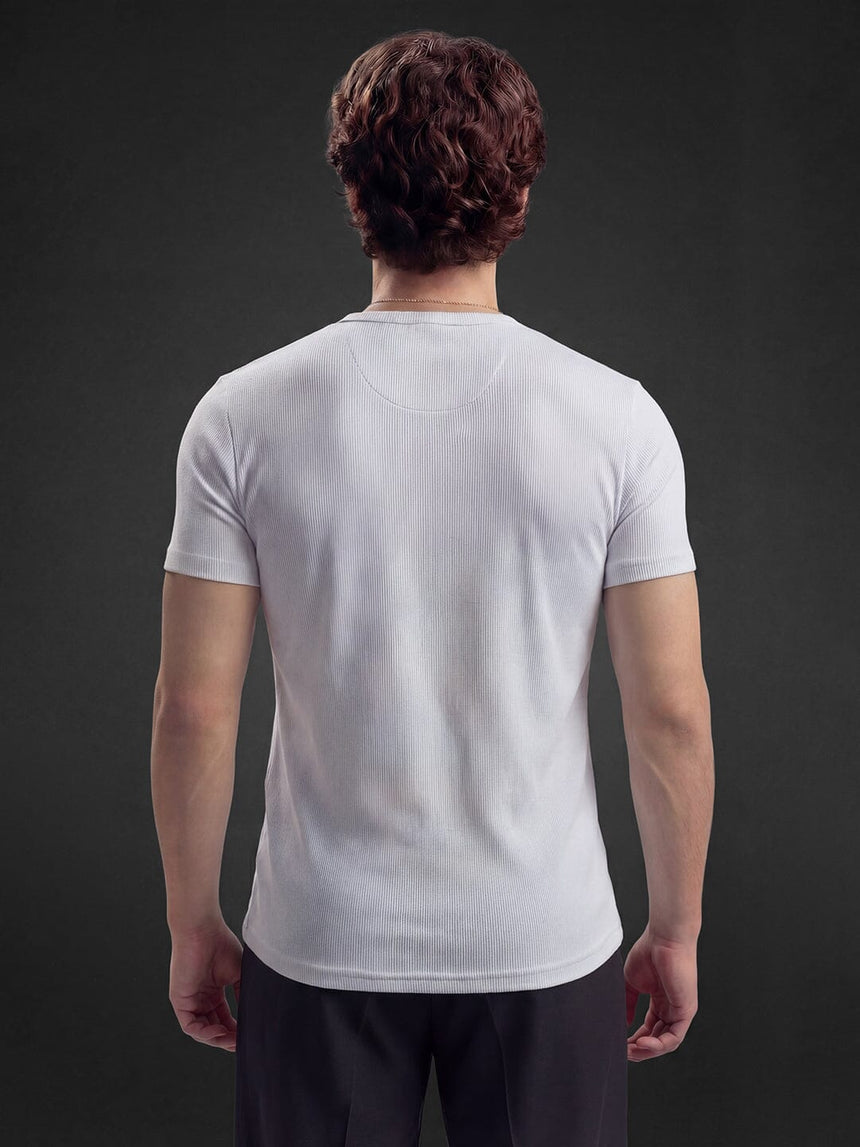 White Ribbed Henley Short Sleeves Tshirt T-Shirts Fugazee 