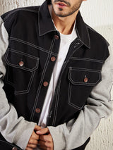 Black Letterman Contrast Stitch Jacket Jackets Fugazee 