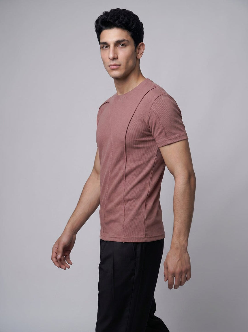 Dusty Cedar Ribbed Cut Sew Muscle Tshirt