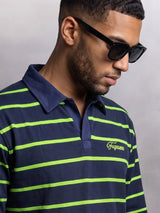 Navy Striped Cropped Longsleeve Polo Tshirt T-Shirts Fugazee 