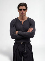Charcoal Ribbed Henley Longsleeves Tshirt T-Shirts Fugazee 