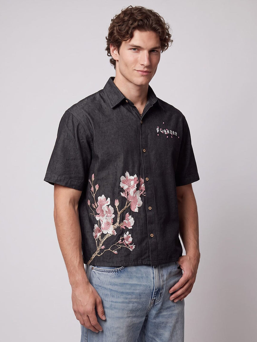 Black Sakura Denim Shirt Shirts Fugazee 