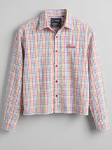 Rainbow Checkered Seersucker Cropped Shirt Shirts Fugazee 