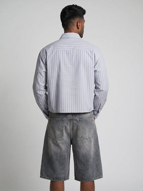Heather Blue Striped Cropped Shirt Shirts Fugazee 