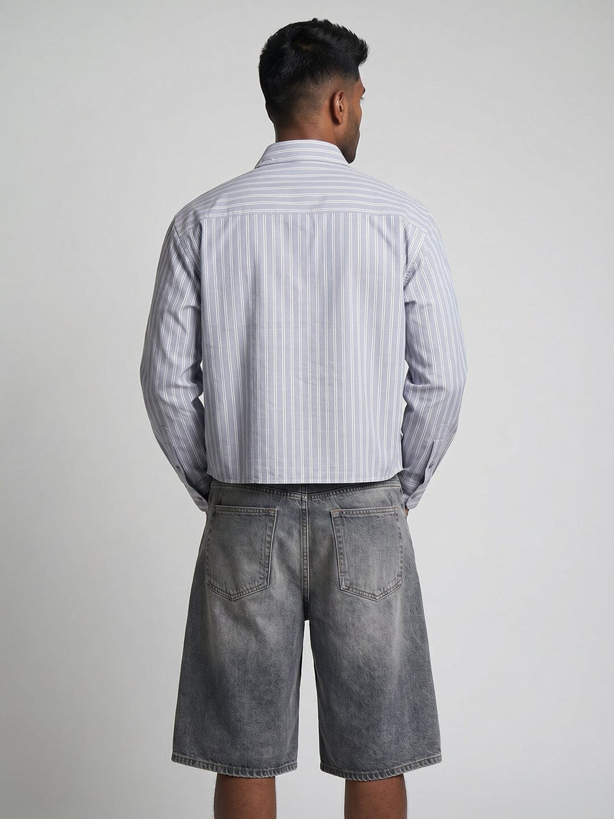 Heather Blue Striped Cropped Shirt Shirts Fugazee 