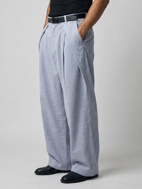 Whispy Blue Pleated Corduroy Trousers Trousers Fugazee 