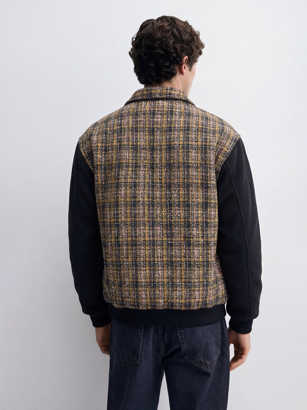 Yellow Tweed Ny Applique Bomber Jacket| Buy Men Jacket | Fugazee