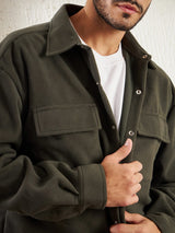 Khaki Polar Fleece Shacket Shackets Fugazee 