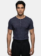 Navy Melange Waffle Short Sleeve Henley Tshirt T-Shirts Fugazee 