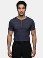Navy Melange Waffle Short Sleeve Henley Tshirt T-Shirts Fugazee 