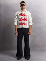 Ecru Lions Graphic Cropped Corduroy Shirt Shirts Fugazee 