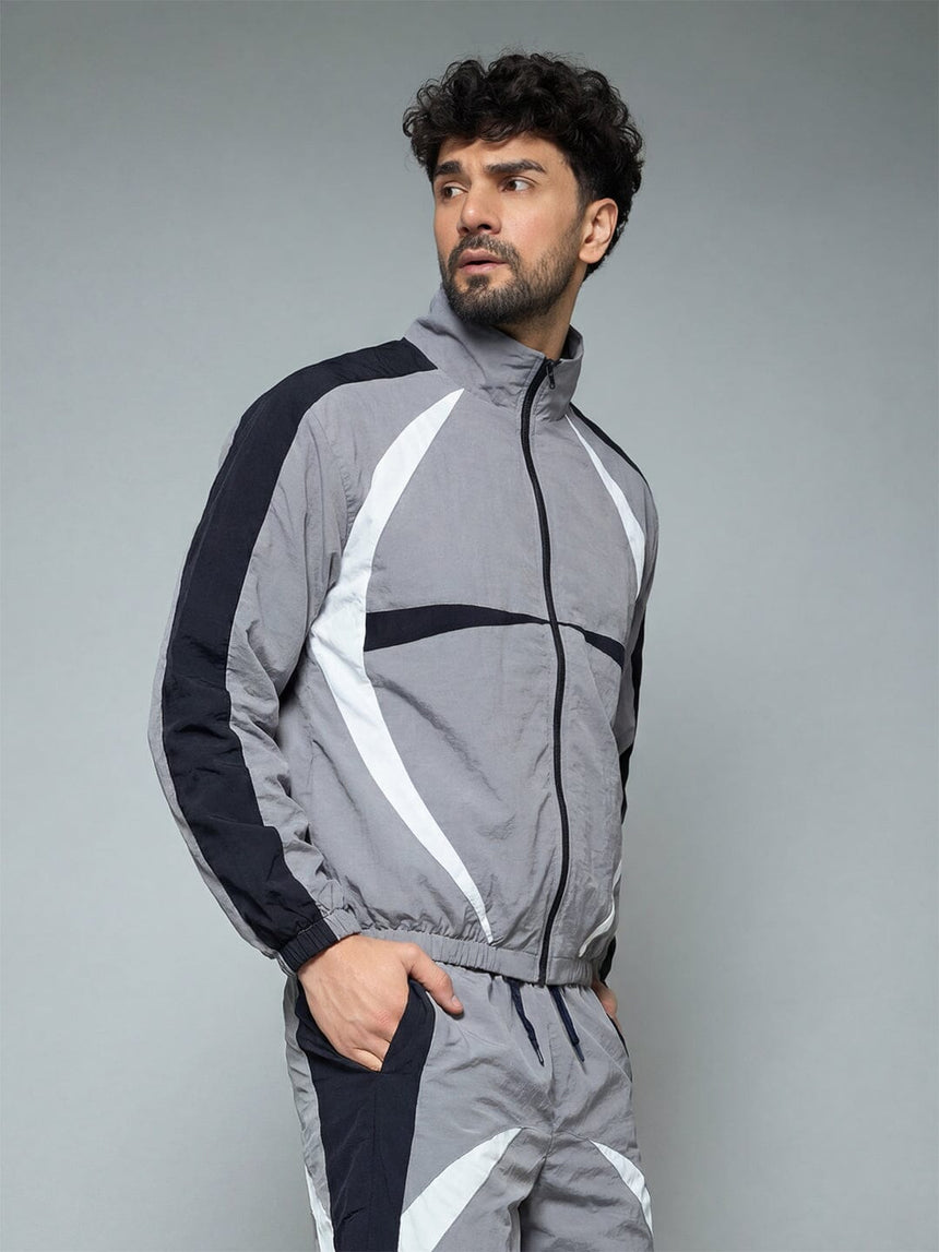 Grey Cut and Sew Windbreaker Jacket Jackets Fugazee 