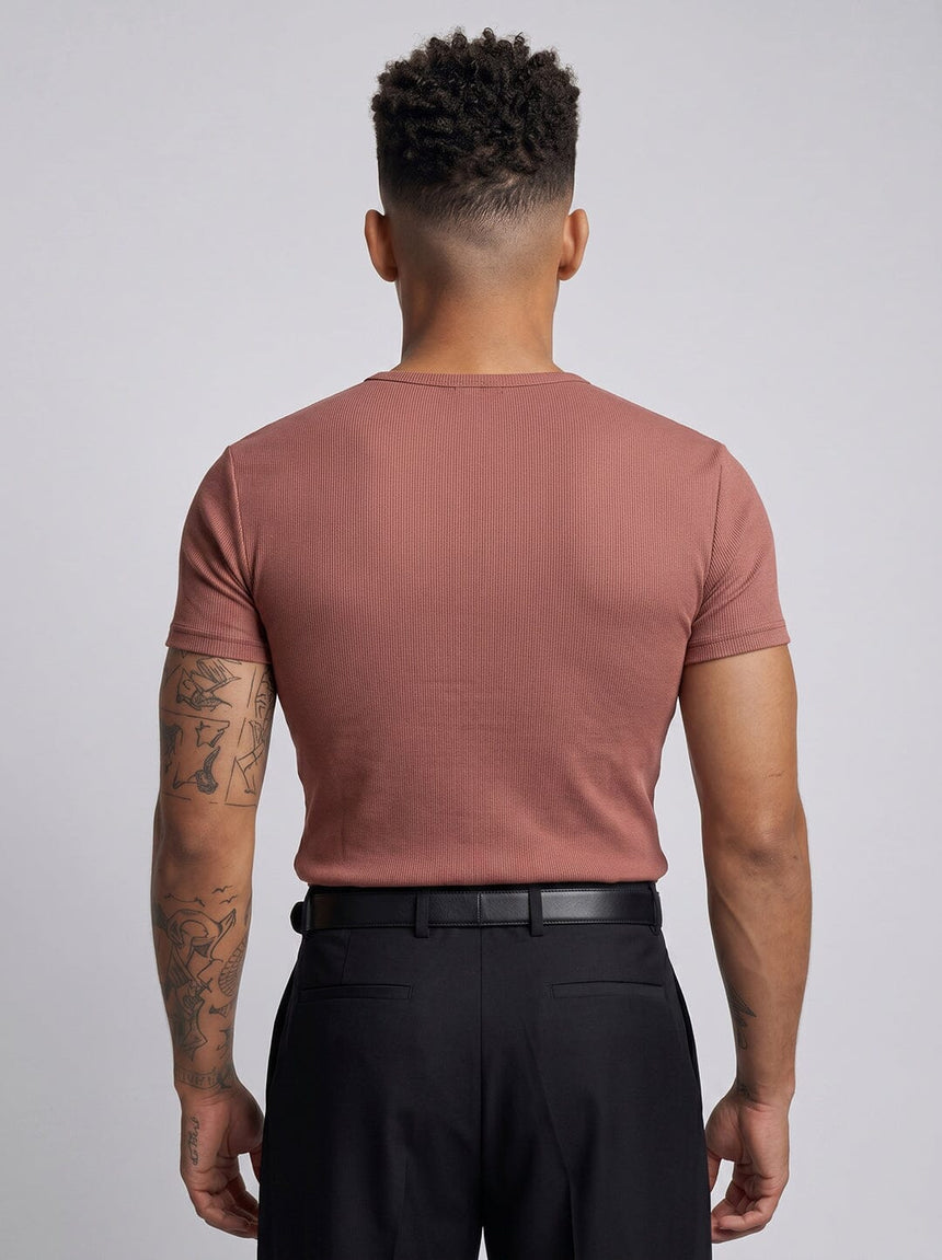 Muted Plum Ribbed Short Sleeves Henley Tshirt T-Shirts Fugazee 
