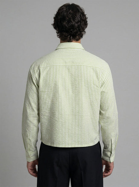 Lime Striped Seersucker Cropped Shirt Shirts Fugazee 