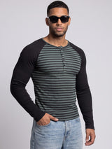 Green Striped Raglan Ribbed Tshirt T-Shirts Fugazee 