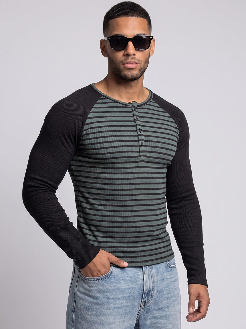 Green Striped Raglan Ribbed Tshirt T-Shirts Fugazee 