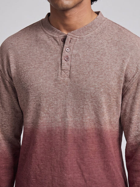 Brown Melange Ombré Relaxed Henley Tshirt T-Shirts Fugazee 