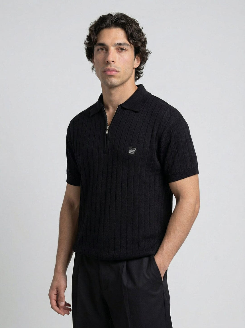 Black Old Money Knitted Slim Polo Tshirt T-Shirts Fugazee 
