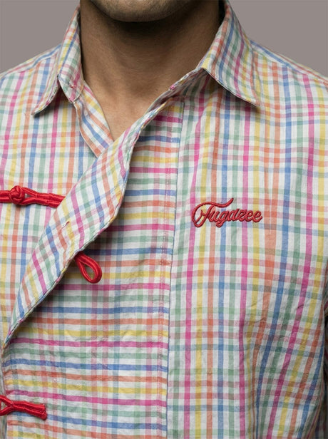 Technicolour Striped Seersucker Cropped Shirt Shirts Fugazee 