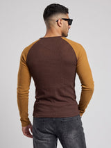 Brown & Tan Raglan Ribbed Henley Tshirt T-Shirts Fugazee 