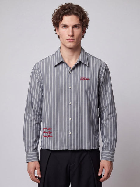 Charcoal Striped Embroidered Cropped Shirt Shirts Fugazee 