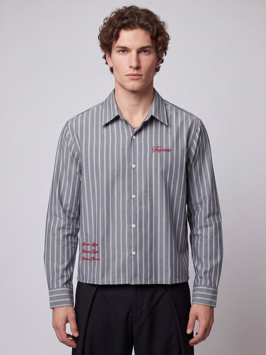 Charcoal Striped Embroidered Cropped Shirt Shirts Fugazee 