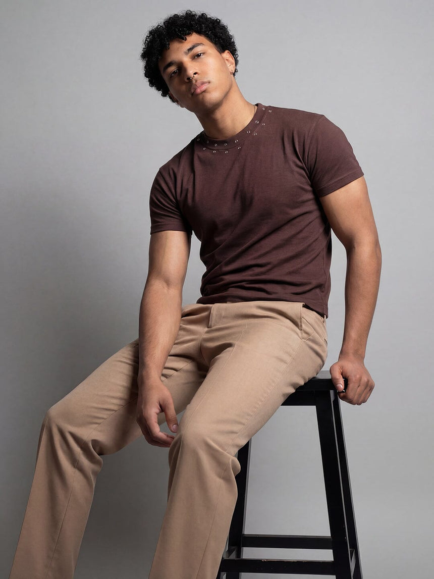 Brown Eyelet Detail Cropped Tshirt T-Shirts Fugazee 